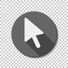 Poster - computer mouse arrow icon. White flat icon with long shadow in c