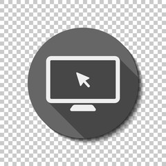 Poster - Desktop computer and mouse arrow. Simple digital icon. White fla