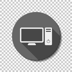 Poster - Personal computer, pc. System unit and monitor. White flat icon
