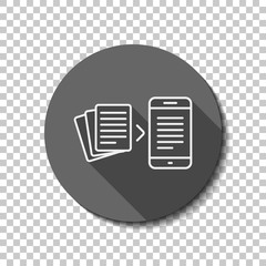 Poster - Convert to electronic document. White flat icon with long shadow