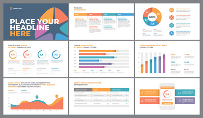 Fototapete - Presentation Template design. Business data graphs. Vector financial and marketing charts.