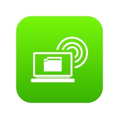 Poster - Laptop and and wireless icon digital green