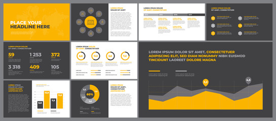 Orange presentation templates elements. Use in corporate report, advertising, annual report.