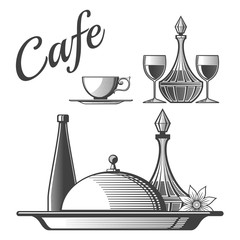 Wall Mural - Restaurant elements - vector cup, wine glasses, dishes