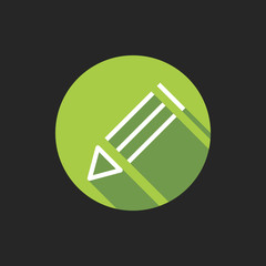 Poster - Elegant Universal White Minimalistic Thin Line Pencil Icon with Shadows on Circular Color Button on Black Background 