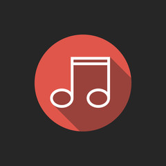 Poster - Elegant Universal White Minimalistic Thin Line Musical Note Icon with Shadows on Circular Color Button on Black Background 