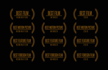 Wall Mural - Movie award best feature film motion picture nomination winner vector logo icon set