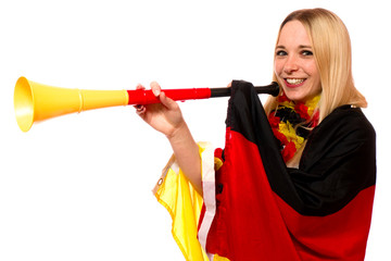 Canvas Print - Junge Frau mit Vuvuzela