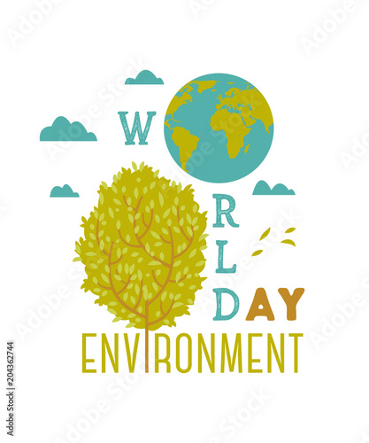 World Environment Day Typography Poster With Earth Globe Tree