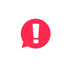 Poster - Exclamation mark in bubble speech vector icon, concept os attention or warning sign, hazard or caution alert message, danger information or risk info icon