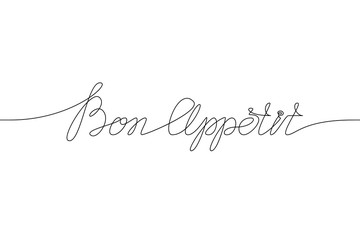 Wall Mural - BON APPETIT handwritten inscription. Hand drawn lettering. alligraphy. One line drawing of phrase Vector illustration