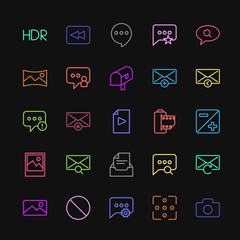 Poster - Modern Simple Colorful Set of chat and messenger, video, photos, email Vector outline Icons. Contains such Icons as  scroll, favorite,  reply and more on dark background. Fully Editable. Pixel Perfect
