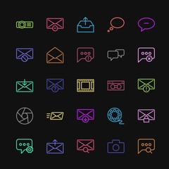 Poster - Modern Simple Colorful Set of chat and messenger, video, photos, email Vector outline Icons. Contains such Icons as  message,  post, mobile and more on dark background. Fully Editable. Pixel Perfect