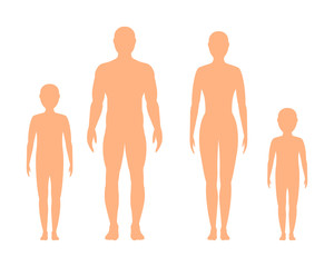Wall Mural - male, female and children's silhouette on white background, vector.