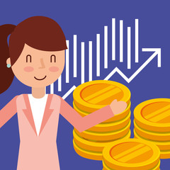 Sticker - businesswoman financial chart diagram money coins vector illustration