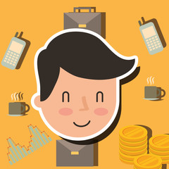 Sticker - businessman cartoon face character business vector illustration