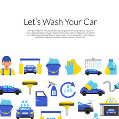 Canvas Print - Vector background with car wash flat icons