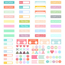 Design Work Planner Stickers Headers. Vector Set Of Label Template For Schedule, Organiser And Calendars Isolated On White Background.