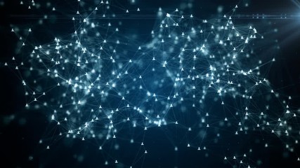 Poster - connecting people on the internet, nodes transforming into the shape of a world map, social network 