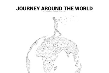 Poster - Globe 3D World map wireframe dot connect line polygon : concept of Digital network