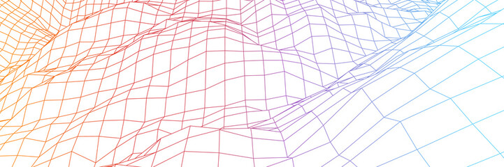 Digital landscape with mountains or hills made of line grid