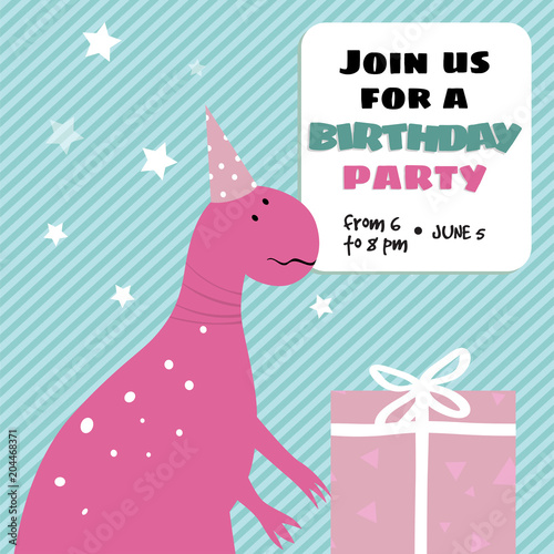 Invitation Card With Funny Pink Cartoon Dinosaurs With Box Phrase Joi Us For A Birthday Party Buy This Stock Vector And Explore Similar Vectors At Adobe Stock Adobe Stock