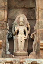 Vishnu With His Consorts, Niche On The Western Wall, Brihadisvara Temple, Gangaikondacholapuram, Tamil Nadu