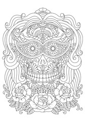 Hand drawn Skull of girl with Flowers Pattern.Mexican holiday Day of the Dead. isolated vector file