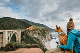 Fototapeta Zwierzęta - Bixby Bridge California Dog Girl