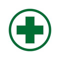 Wall Mural - first aid. green medical cross vector icon. medicinal and pharmacy sign. cannabis symbol.