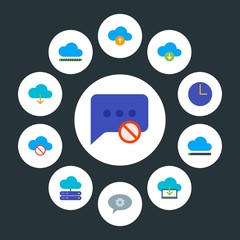 Poster - cloud and networking, chat and messenger, time Infographic Circle flat Icons Set. Contains such Icons as  server,  watch,  casual,  mobile phone, network,  sky and more. Fully Editable. Pixel Perfect