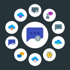 Poster - cloud and networking, chat and messenger, time Infographic Circle flat Icons Set. Contains such Icons as  communication,  phone, chat,  clock, information,  sms and more. Fully Editable. Pixel Perfect