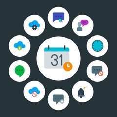 Poster - cloud and networking, chat and messenger, time Infographic Circle flat Icons Set. Contains such Icons as  white,  sign, hour,  abstract,  internet,  blank,  add and more. Fully Editable. Pixel Perfect