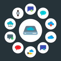 Poster - cloud and networking, chat and messenger, time Infographic Circle flat Icons Set. Contains such Icons as purchase,  e-commerce,  weather,  background,  internet and more. Fully Editable. Pixel Perfect