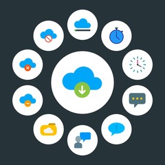 Poster - cloud and networking, chat and messenger, time Infographic Circle flat Icons Set. Contains such Icons as  minute,  watch,  information,  time, message,  upload and more. Fully Editable. Pixel Perfect