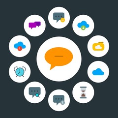 Poster - cloud and networking, chat and messenger, time Infographic Circle flat Icons Set. Contains such Icons as  alarm,  timer,  message,  error,  cloud, error, data and more. Fully Editable. Pixel Perfect