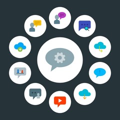 Poster - cloud and networking, chat and messenger, time Infographic Circle flat Icons Set. Contains such Icons as  user,  phone, audio,  alert,  sms,  cellular,  add and more. Fully Editable. Pixel Perfect