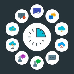 Poster - cloud and networking, chat and messenger, time Infographic Circle flat Icons Set. Contains such Icons as  block,  background,  text,  min,  smartphone,  speech and more. Fully Editable. Pixel Perfect
