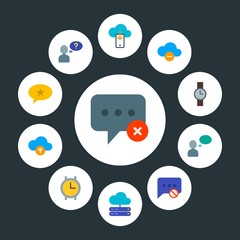 Poster - cloud and networking, chat and messenger, time Infographic Circle flat Icons Set. Contains such Icons as message,  water, time,  clock,  help,  phone, cloud and more. Fully Editable. Pixel Perfect