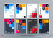 © Diamond Graphics - Brochure design square template. Colourful modern abstract set, annual report with pixels for branding.