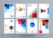 © Diamond Graphics - Brochure design square template. Colourful modern abstract set, annual report with pixels for branding.