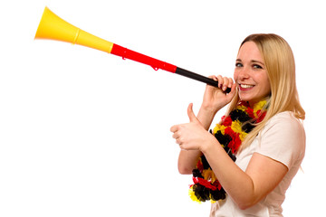 Poster - Junge Frau mit Vuvuzela 