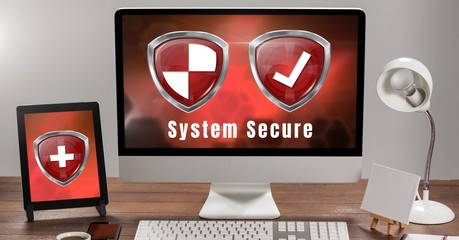 Aufkleber - Antivirus security protection shields on computer system