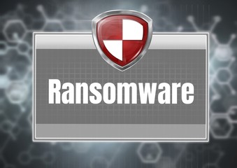 Poster - Ransomware protection security shield in grey box