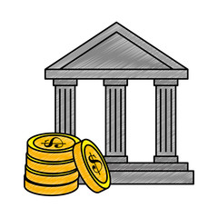 Wall Mural - bank building with coins vector illustration design