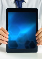 Poster - hands holding tablet with gradient screen