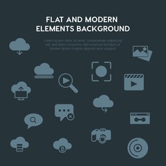 Poster - cloud and networking, chat and messenger, video, photos fill vector icons and elements background concept on dark background.Multipurpose use on websites, presentations, brochures and more