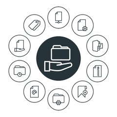 Poster - folder, bookmarks, files Infographic Circle outline Icons Set. Contains such Icons as  business,  archive,  share, time,  label,  technology,  document,  file and more. Fully Editable. Pixel Perfect