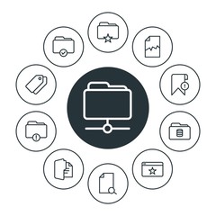 Poster - folder, bookmarks, files Infographic Circle outline Icons Set. Contains such Icons as  white,  site,  tag, double,  archive,  page,  database,  fabric, broken and more. Fully Editable. Pixel Perfect