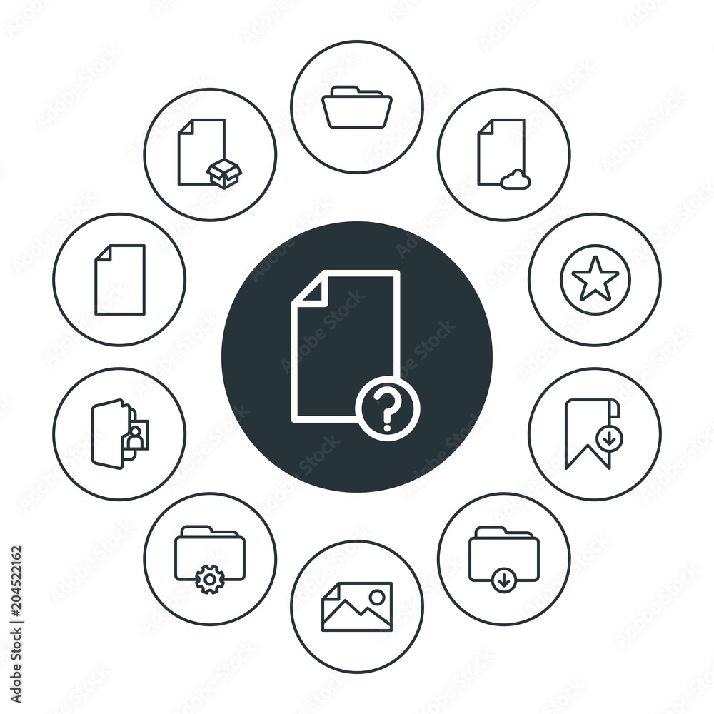 folder, bookmarks, files Infographic Circle outline Icons Set. Contains ...